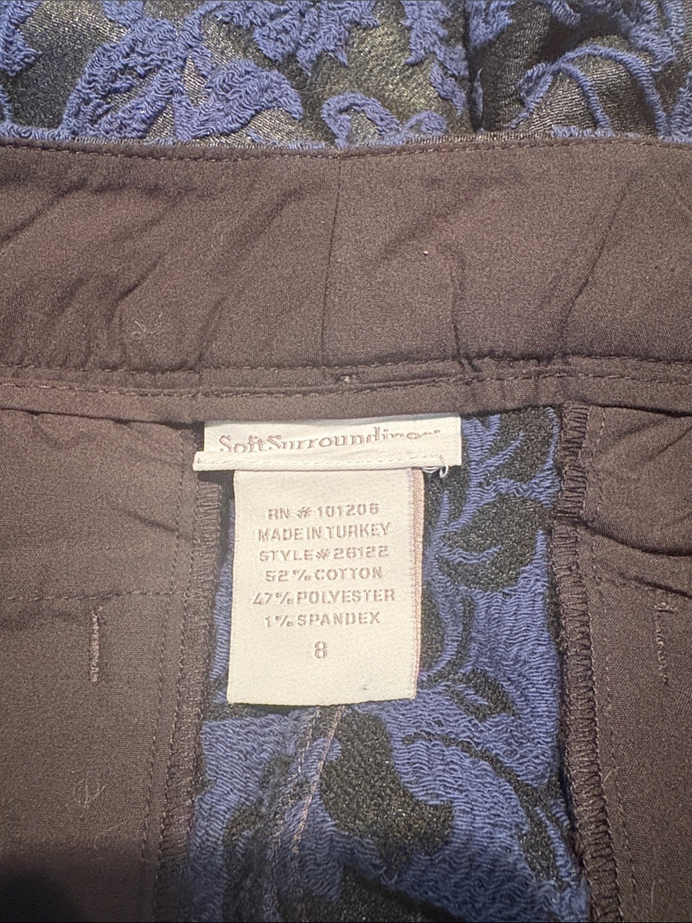SOFT SURROUNDINGS Baroque/Textured Jacquard Ankle Pants in Navy/Black Size 8 - Picture 7 of 9